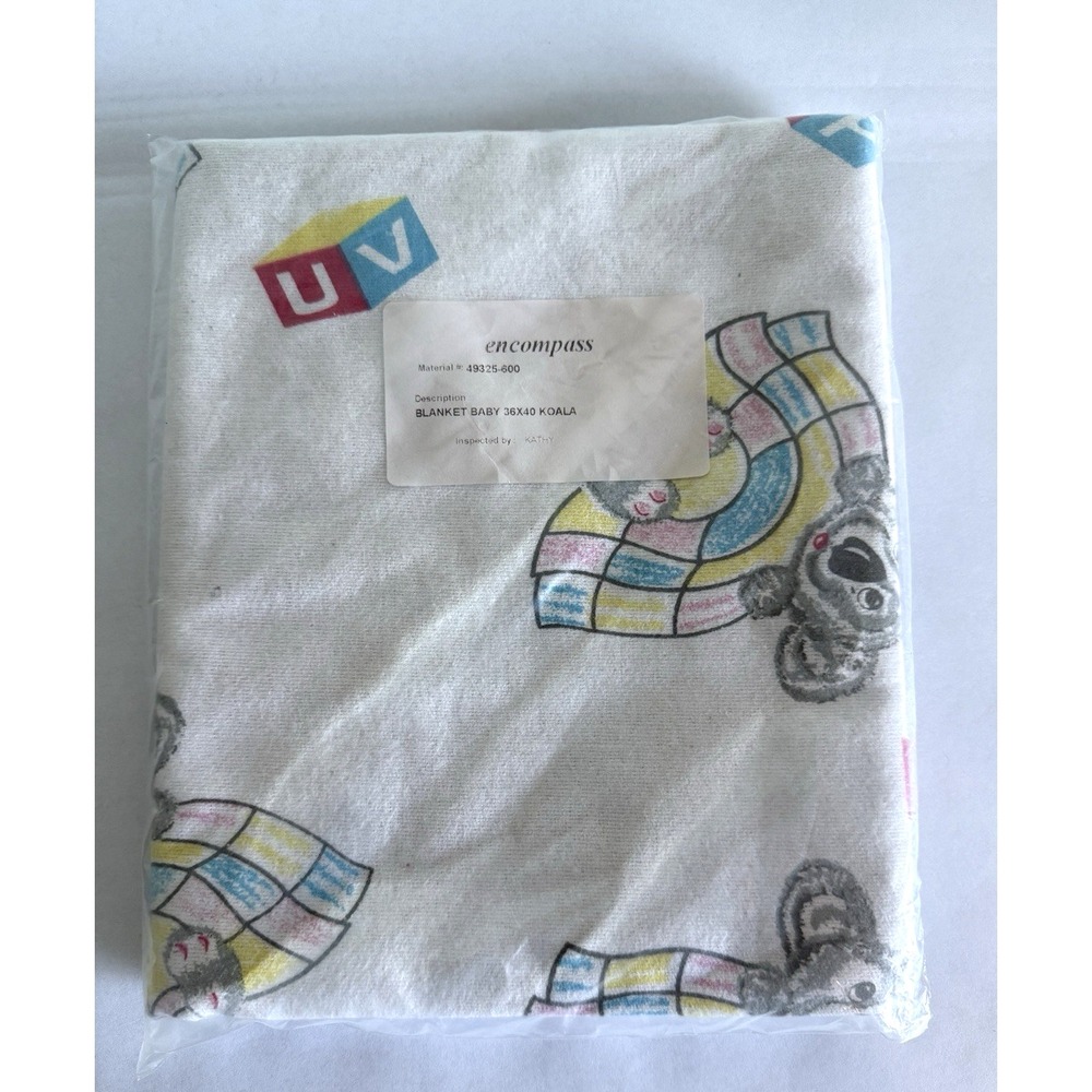 Vintage 80s Baby Hospital Receiving Blanket Koala Bear Building Blocks 36X40 NEW